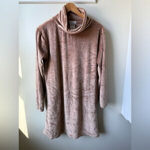 SOFTIES Feather Velour Funnel Neck Tunic Lounge Dress Cozy Soft Comfy XS S